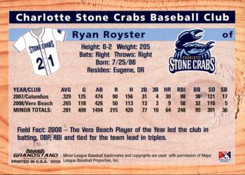 2009 Grandstand Charlotte Stone Crabs #NNO Ryan Royster Back