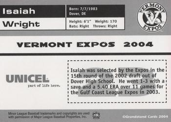 2004 Grandstand Vermont Expos #NNO Isaiah Wright Back