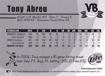 2005 Grandstand Vero Beach Dodgers #NNO Tony Abreu Back