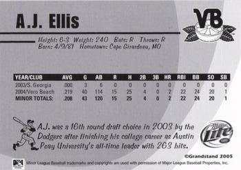 2005 Grandstand Vero Beach Dodgers #NNO A.J. Ellis Back