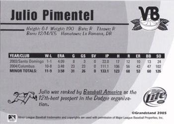2005 Grandstand Vero Beach Dodgers #NNO Julio Pimentel Back
