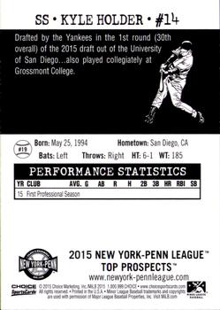 2015 Choice New York-Penn League Top Prospects #19 Kyle Holder Back