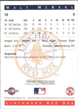 1993 Classic Best Lynchburg Red Sox #19 Walt McKeel Back