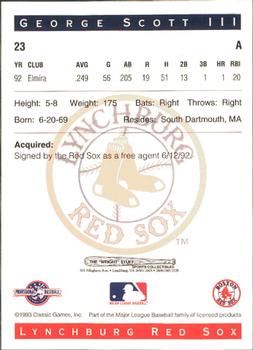 1993 Classic Best Lynchburg Red Sox #23 George Scott III Back