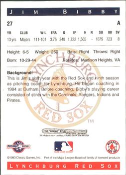 1993 Classic Best Lynchburg Red Sox #27 Jim Bibby Back
