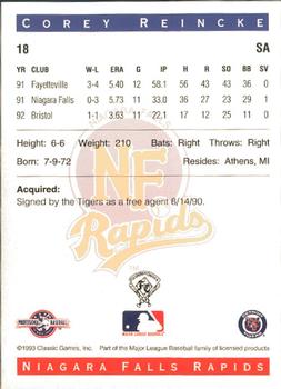 1993 Classic Best Niagara Falls Rapids #18 Corey Reincke Back