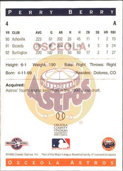 1993 Classic Best Osceola Astros #4 Perry Berry Back