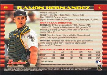 2002 Bowman #13 Ramon Hernandez Back