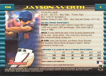 2002 Bowman #158 Jayson Werth Back