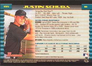 2002 Bowman #195 Justin Schuda Back