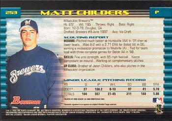 2002 Bowman #253 Matt Childers Back