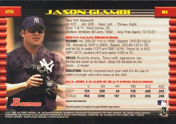 2002 Bowman #25 Jason Giambi Back