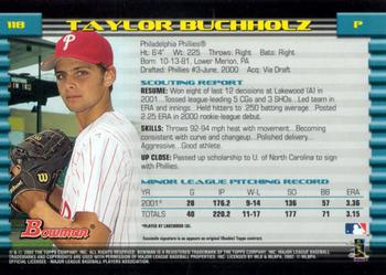 2002 Bowman #118 Taylor Buchholz Back