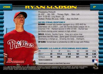 2002 Bowman #288 Ryan Madson Back