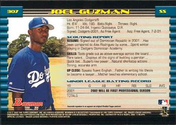 2002 Bowman #307 Joel Guzman Back