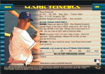 2002 Bowman #365 Mark Teixeira Back