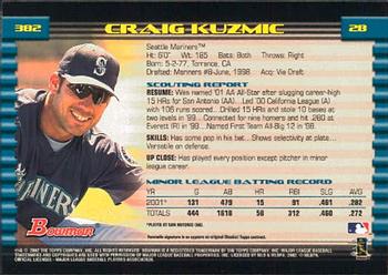 2002 Bowman #382 Craig Kuzmic Back