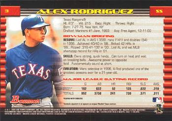 2002 Bowman #3 Alex Rodriguez Back