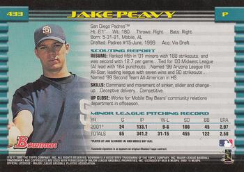 2002 Bowman #433 Jake Peavy Back