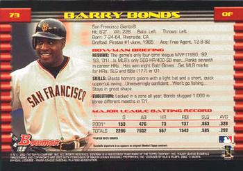 2002 Bowman #73 Barry Bonds Back