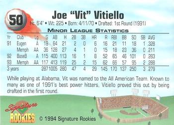 1994 Signature Rookies - Non Serial Numbered Signatures #50 Joe Vitiello Back
