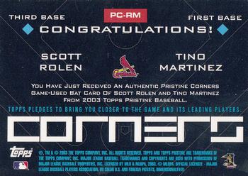 2003 Topps Pristine - Corners Relics #PC-RM Scott Rolen / Tino Martinez Back