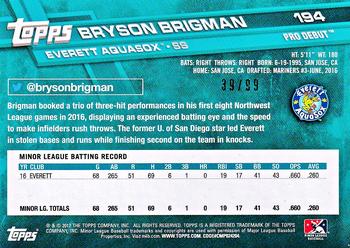 2017 Topps Pro Debut - Green #194 Bryson Brigman Back