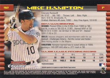2002 Bowman Chrome #92 Mike Hampton Back