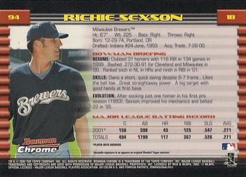 2002 Bowman Chrome #94 Richie Sexson Back