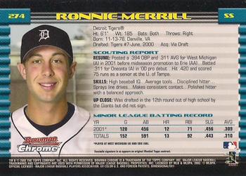 2002 Bowman Chrome #274 Ronnie Merrill Back