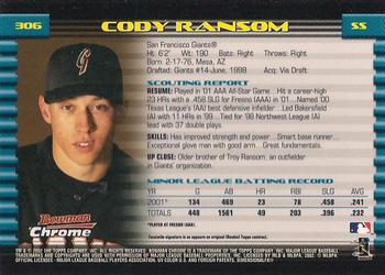 2002 Bowman Chrome #306 Cody Ransom Back