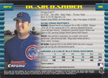 2002 Bowman Draft Picks & Prospects - Chrome #BDP57 Blair Barbier Back