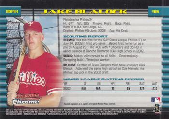 2002 Bowman Draft Picks & Prospects - Chrome #BDP84 Jake Blalock Back