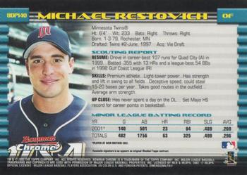 2002 Bowman Draft Picks & Prospects - Chrome #BDP140 Michael Restovich Back