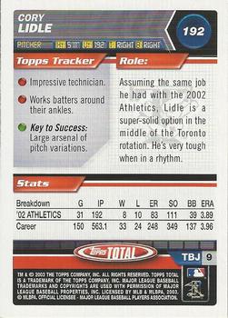 2003 Topps Total - Silver #192 Cory Lidle Back