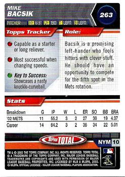 2003 Topps Total - Silver #263 Mike Bacsik Back