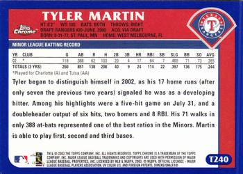 2003 Topps Traded & Rookies - Chrome #T240 Tyler Martin Back