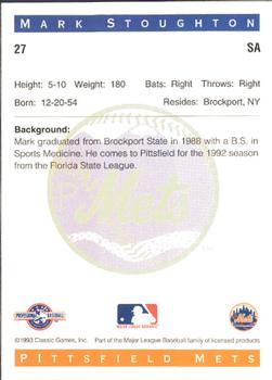 1993 Classic Best Pittsfield Mets #27 Mark Stoughton Back