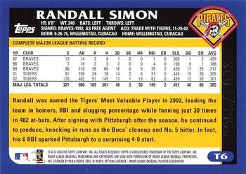 2003 Topps Traded & Rookies - Gold #T6 Randall Simon Back