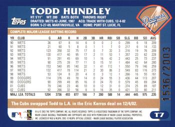 2003 Topps Traded & Rookies - Gold #T7 Todd Hundley Back