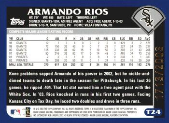 2003 Topps Traded & Rookies - Gold #T24 Armando Rios Back