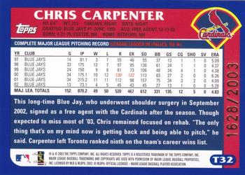 2003 Topps Traded & Rookies - Gold #T32 Chris Carpenter Back