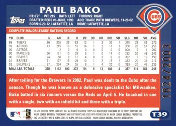 2003 Topps Traded & Rookies - Gold #T39 Paul Bako Back