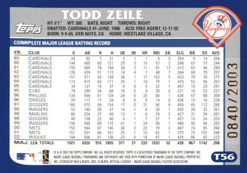 2003 Topps Traded & Rookies - Gold #T56 Todd Zeile Back