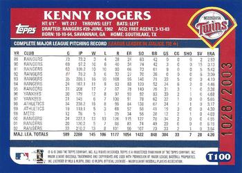 2003 Topps Traded & Rookies - Gold #T100 Kenny Rogers Back