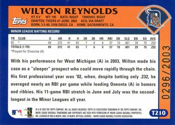 2003 Topps Traded & Rookies - Gold #T210 Wilton Reynolds Back
