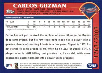 2003 Topps Traded & Rookies - Gold #T258 Carlos Guzman Back