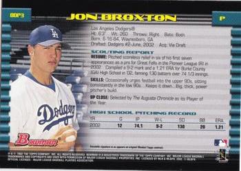 2002 Bowman Draft Picks & Prospects #BDP3 Jon Broxton Back