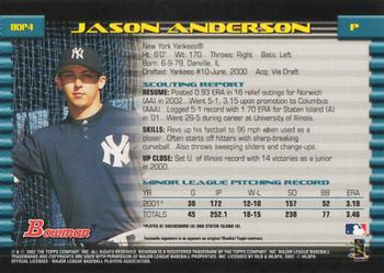 2002 Bowman Draft Picks & Prospects #BDP4 Jason Anderson Back