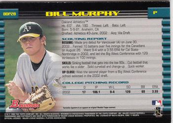 2002 Bowman Draft Picks & Prospects #BDP28 Bill Murphy Back